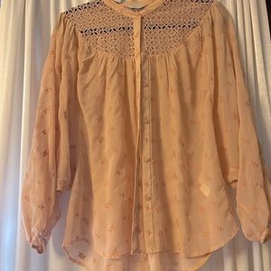 Lucky Brand embroidered blouse. Color is blush pink.